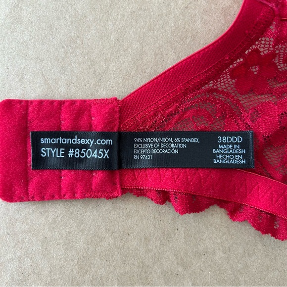 Smart & Sexy Signature Lace Unlined Underwire Bra Plus Size 38DDD Lingerie Red - Picture 8 of 11
